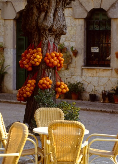 Comfortable sitting-room furniture in a street cafe Valldemossa Majorca Spain Comfortable living-room furniture in a street cafe Valldemossa Majorca Spain