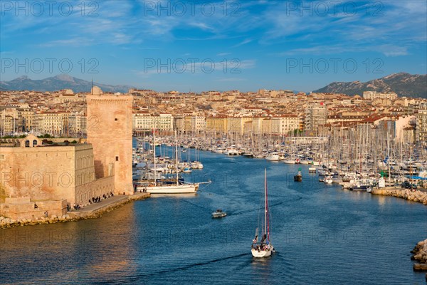 Yachts coming from boat regatta to Marseille Old Port