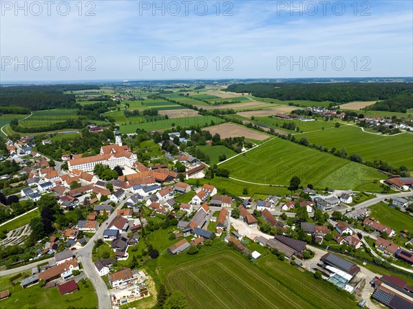 Aerial view of the Collegiate Church of the Assumption of the Virgin Mary and Wettenhausen Monastery