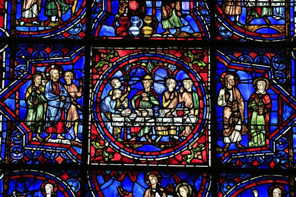 Leaded glass window in Notre Dame Cathedral of Chartres