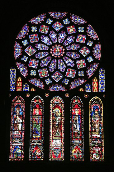 Leaded glass window rosette of the north transept in the Cathedral Notre Dame of Chartres