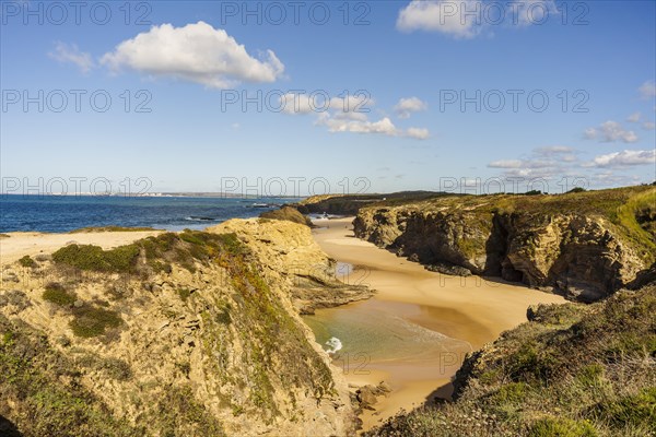 Beautiful landscape and seascape with rock formation in Samoqueira Beach