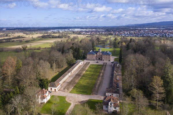 Aerial view of the baroque Favorite Palace in Rastatt-Foerch