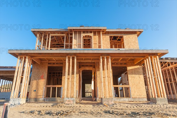 New wood house framing at construction site