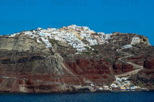 The unique Greek island of Santorini in long shot