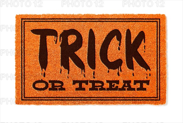 Trick or treat halloween orange welcome mat isolated on white background