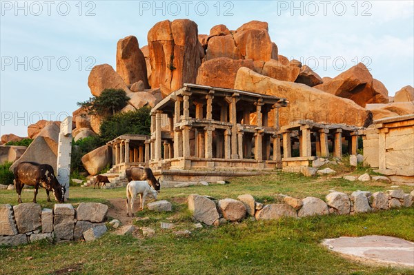 Ancient Vijayanagara Empire civilization ruins of Hampi now famous tourist attraction. Sule Bazaar