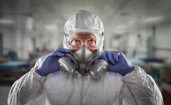 Man wearing hazmat suit