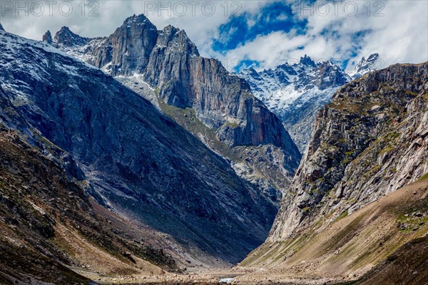 Himalayas mountains Lahaul Valley in indian Himalayas and Chandra river