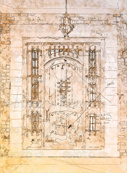 Artist rendering sketch of beautiful luxury residential front door