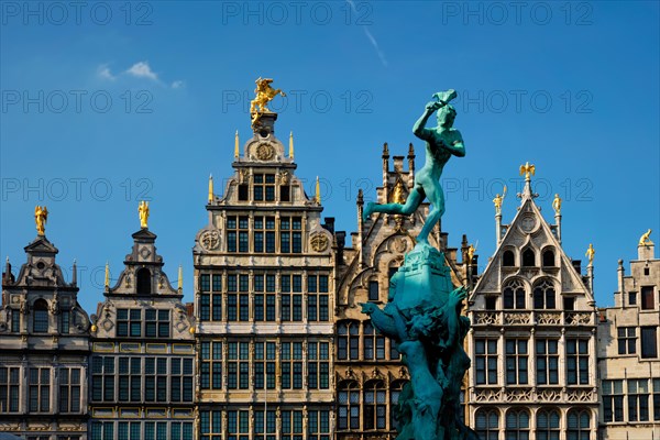 Antwerp row of 16th century old houses Monumental Guildhouses facades on Grote Markt square. Antwerp