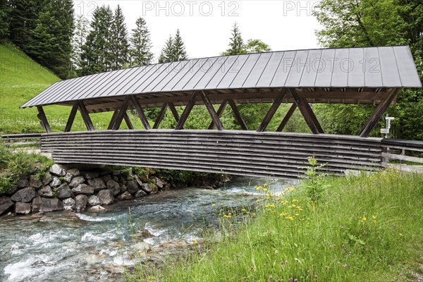 Wooden bridge over the Stillach