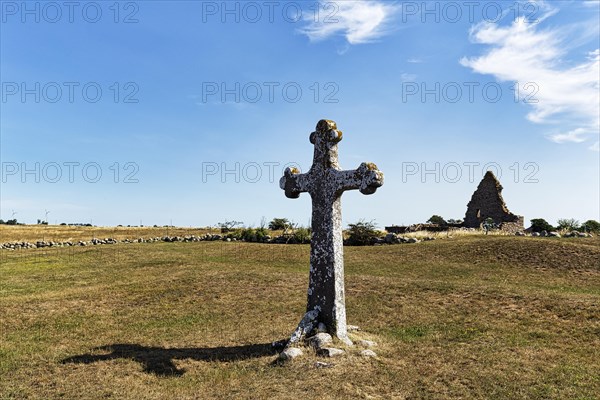 Stone cross in a meadow