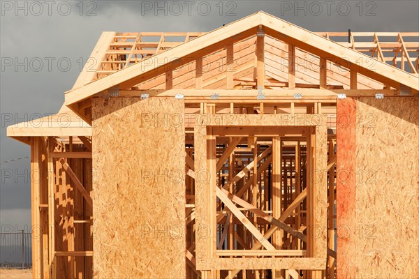 Wood home framing abstract at construction site