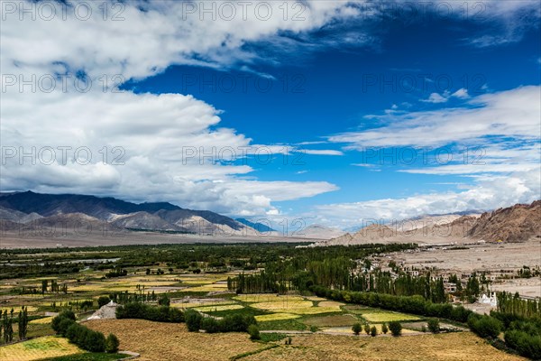 View of Indus valley from Thiksey gompa. Ladakh