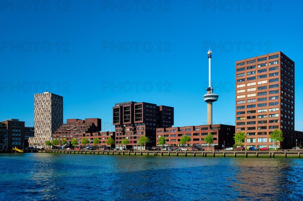 Rotterdam cityscape with Euromast observation tower and Nieuwe Maas river. Rotterdam