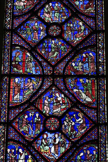 Leaded glass window in Notre Dame Cathedral of Chartres