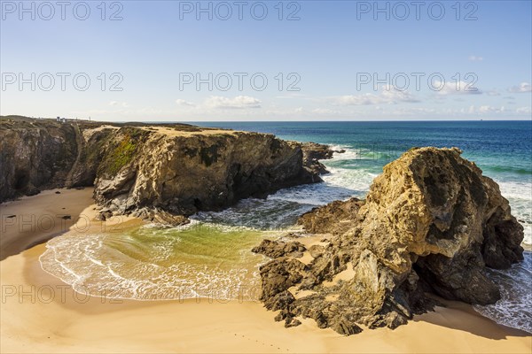 Beautiful landscape and seascape with rock formation in Samoqueira Beach