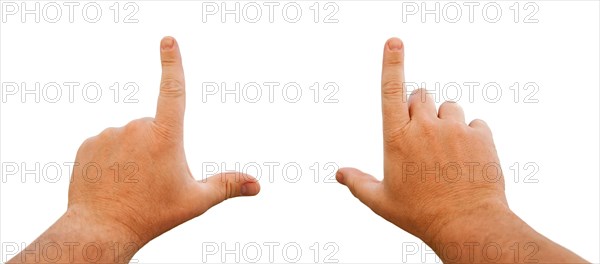 Male hands making frame isolated on a white background with clipping paths for your own positioning