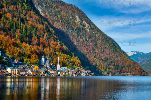 Austrian tourist destination Hallstatt village on Hallstatter See lake in Austrian alps