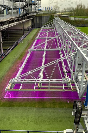 Fully automatic movable LED lighting system for turf growth lighting of stadium driven turf football pitch playing field of Bundesliga club football club FC Schalke 04