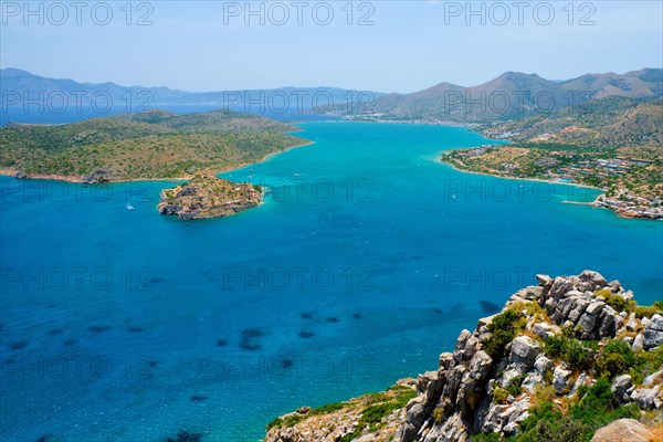 Island of Spinalonga with old fortress former leper colony and the bay of Elounda