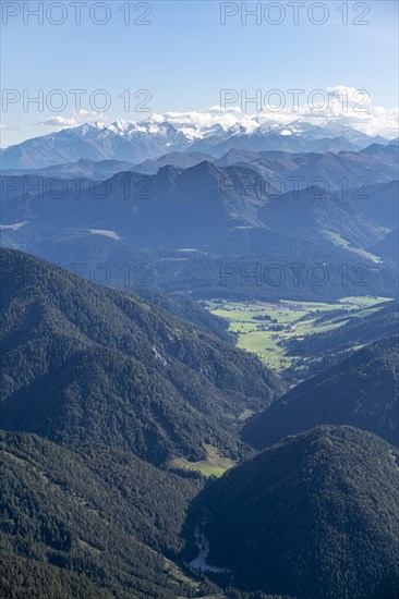 Valleys and forested mountains