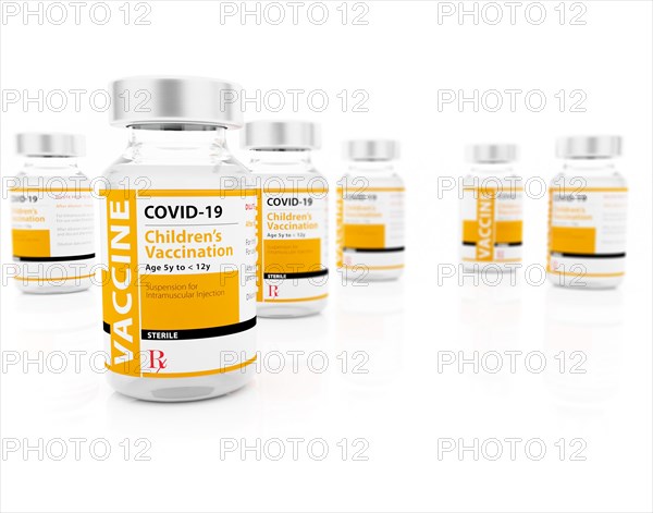 COVID-19 vaccine for children vials on white background