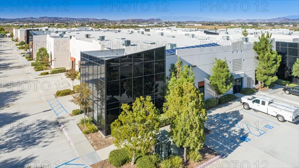 Aerial view of industrial commerce office buildings