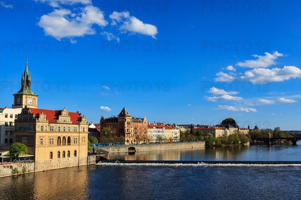 Prague Stare Mesto houses embankment view from Charles bridge. Prague