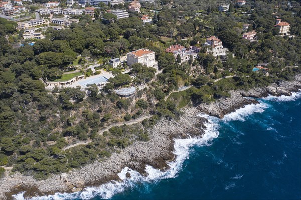 Aerial view of the Villa Del Mare estate at Cap Martin with pool and helipad