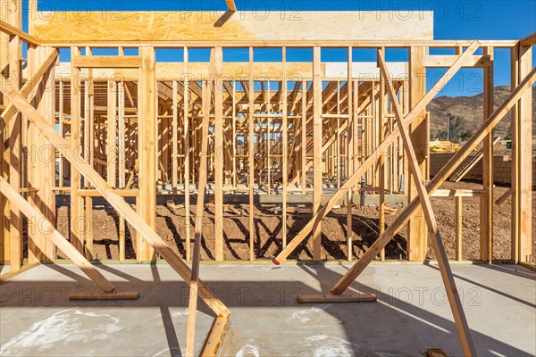 Wood home framing abstract at construction site