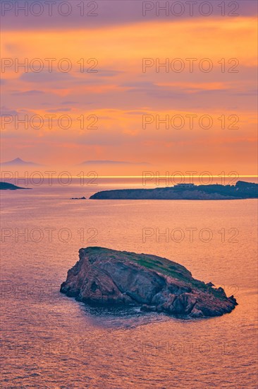 Aegean Sea with Greek islands on sunset
