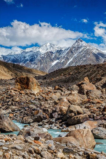 Chandra river in Lahaul Valley in indian Himalayas