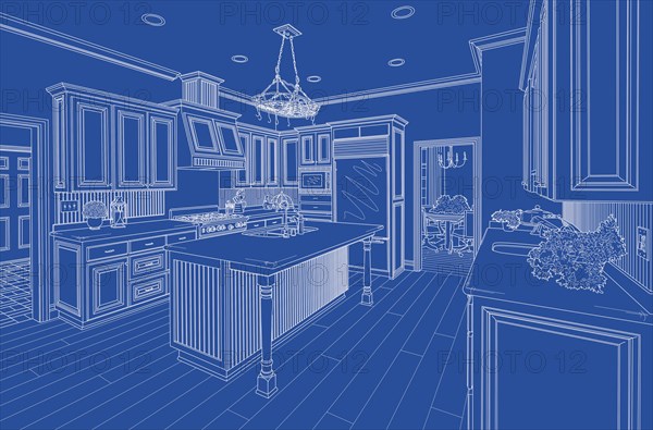 Beautiful custom kitchen blueprint design drawing