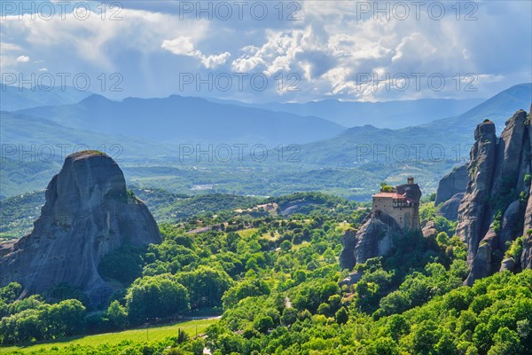 Monastery of St. Nicholas Anapavsa Anapausas in famous greek tourist destination Meteora in Greece in the morning