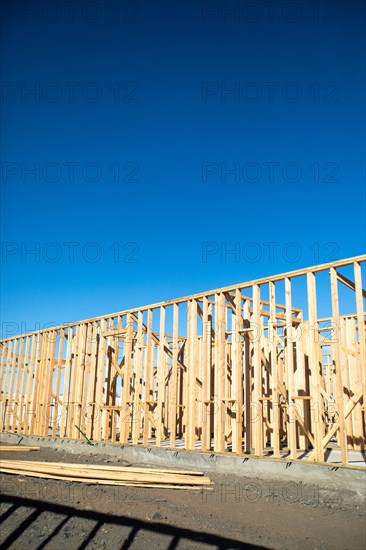 Wood home framing abstract at construction site