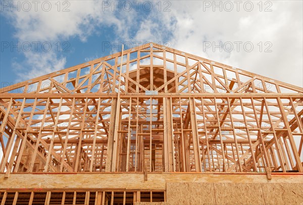 Wood home framing abstract at construction site