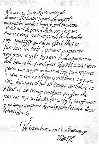 Handwritten postscript of Mary Stuart to a letter to the French envoy in England