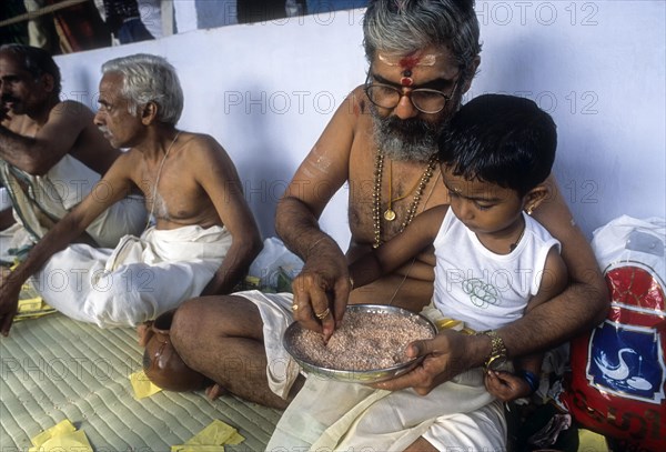 Ezhuthiniruthu Ceremony on Vijayadasami day in Saraswathy temple at Panachikkadu near Kottayam