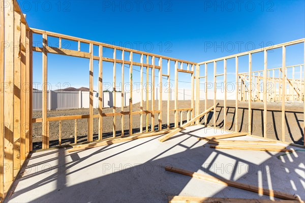 Wood home framing abstract at construction site