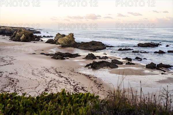 Beautiful landscape and seascape with rock formation in Samoqueira Beach