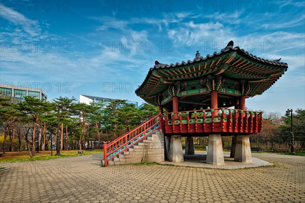 Pavillion in Korean style in Yeouido Park public park in Seoul