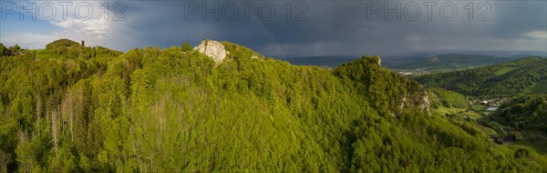 Passing thunderstorm with rainbow