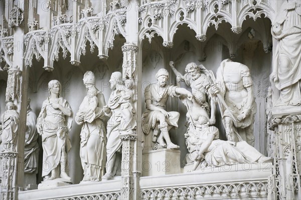 Stone sculptures Scenes from the Life of Jesus and Mary on the choir screen of Notre Dame of Chartres Cathedral