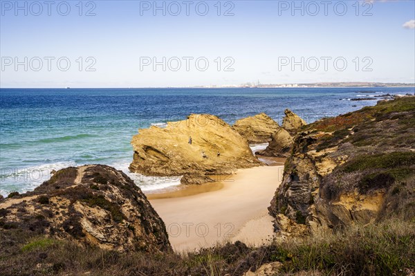 Beautiful landscape and seascape with rock formation in Samoqueira Beach