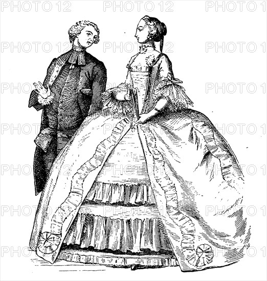 Lady with hoop skirt together with abbe