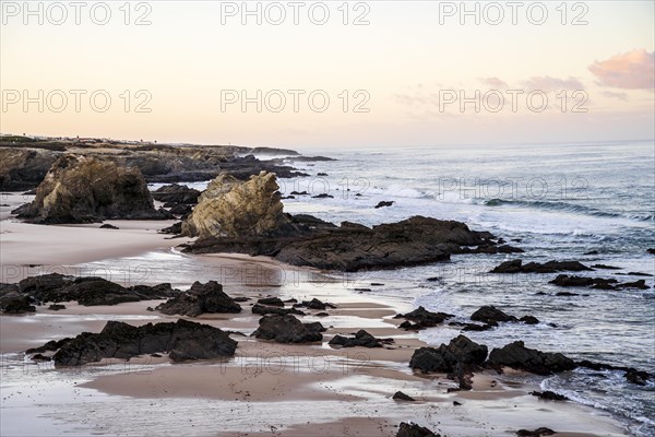 Beautiful landscape and seascape with rock formation in Samoqueira Beach