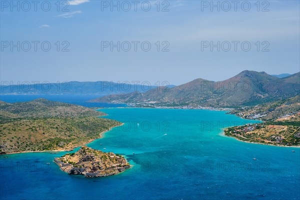 Island of Spinalonga with old fortress former leper colony and the bay of Elounda