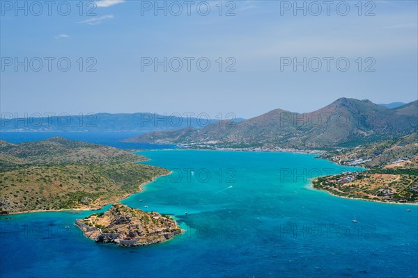 Island of Spinalonga with old fortress former leper colony and the bay of Elounda